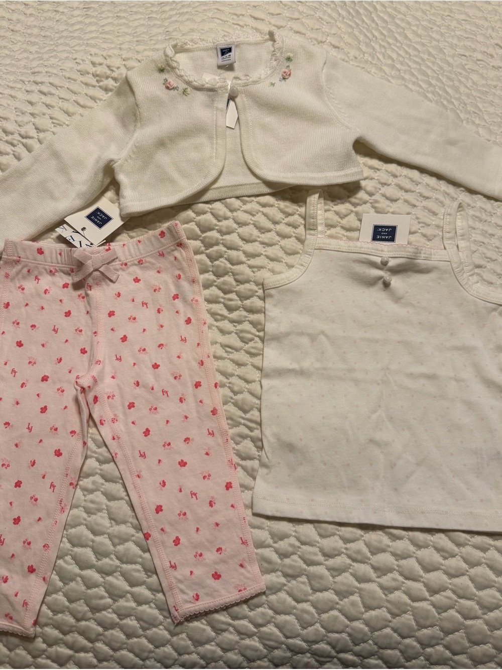 Janie and Jack Cream Bolero, Cream Tank & Pink Floral Leggings Pajama Set